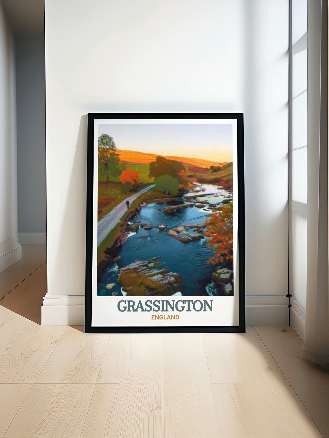 Our Wharfe View travel print brings the scenic beauty of the Yorkshire Dales into your home. The detailed artwork captures the soft greens and blues of the landscape, creating a calming and peaceful atmosphere in any space. This print is perfect for nature lovers and those who wish to bring the outdoors into their home decor.