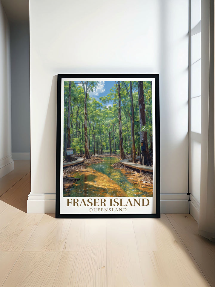 Fraser Island Art Print with Central Station Rainforest brings the beauty of Queensland into your home with a detailed design and soothing color palette making it a perfect addition to any living room or office decor. Ideal for beach and nature lovers alike.