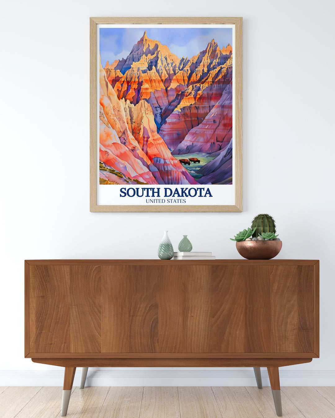 Stunning South Dakota art of bison in Badlands National Park a must have for elegant home decor and ideal Christmas gifts for travelers