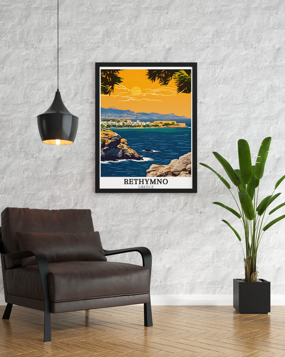 Greece Island Print featuring Rethymno and the iconic Fortezza Crete brings the vibrant beauty of Greece to your living space an ideal wall art choice for those who appreciate Greece travel art and modern prints for home decor