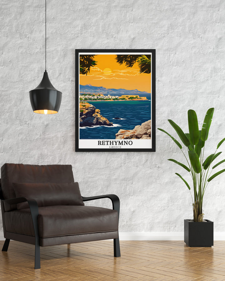 Greece Island Print featuring Rethymno and the iconic Fortezza Crete brings the vibrant beauty of Greece to your living space an ideal wall art choice for those who appreciate Greece travel art and modern prints for home decor