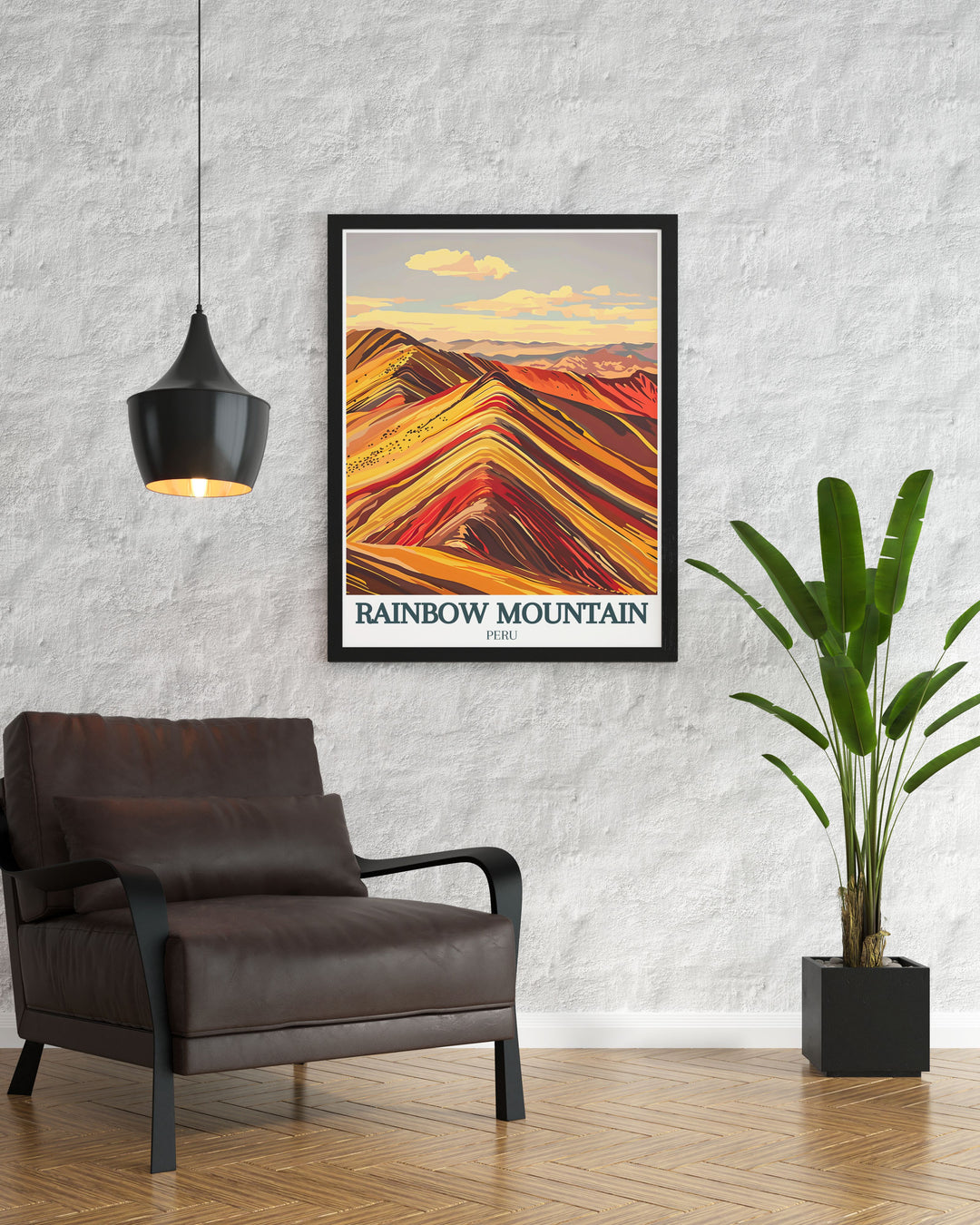 Beautiful Rainbow Mountain print from the Andean highlands Red Valley ideal for Peru art lovers and those seeking to add vibrant and elegant wall decor to their living space.