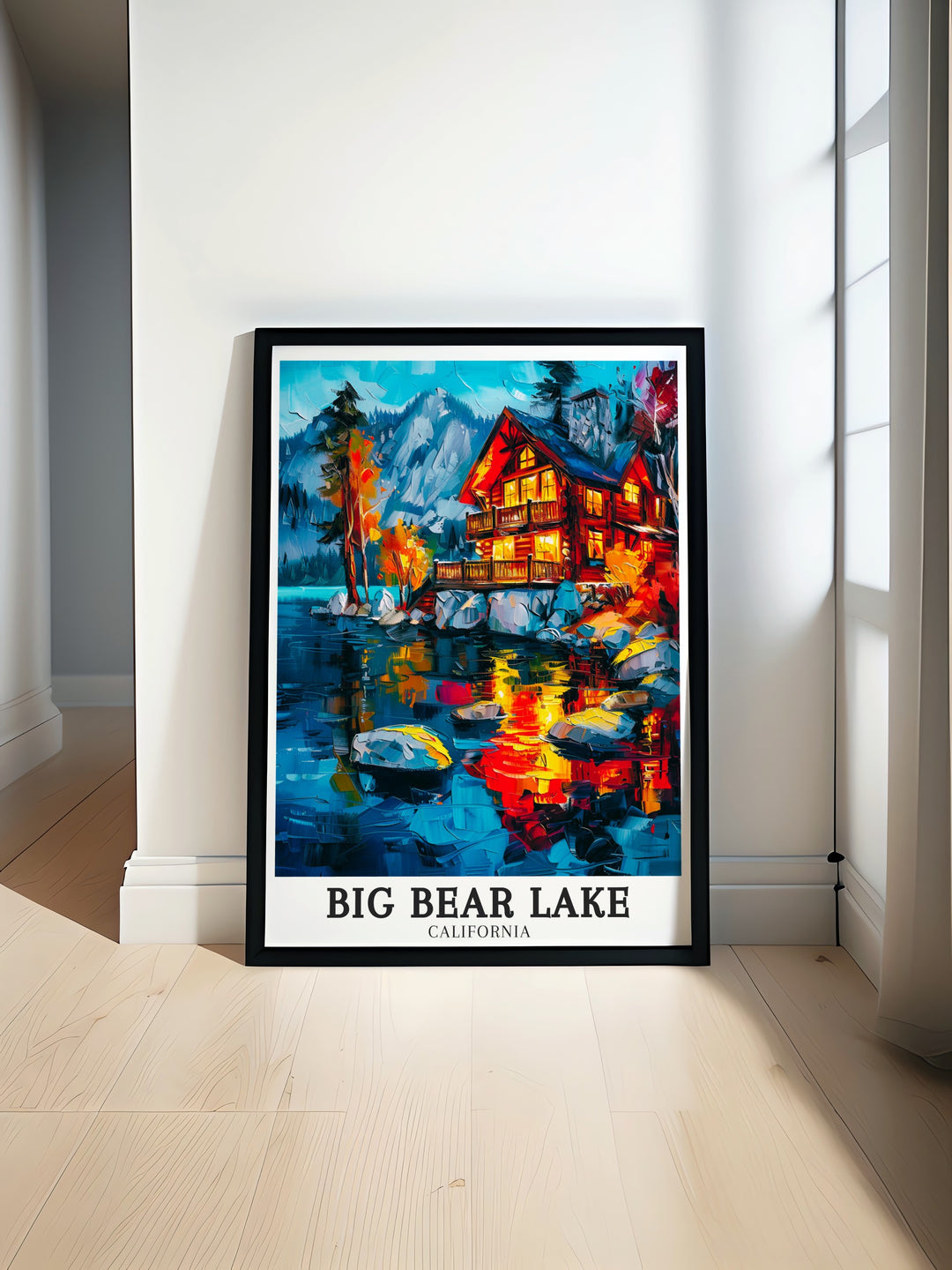 Elegant home decor featuring a travel print of Big Bear Lake with its stunning vistas and tranquil setting bringing the beauty of this location into your living room