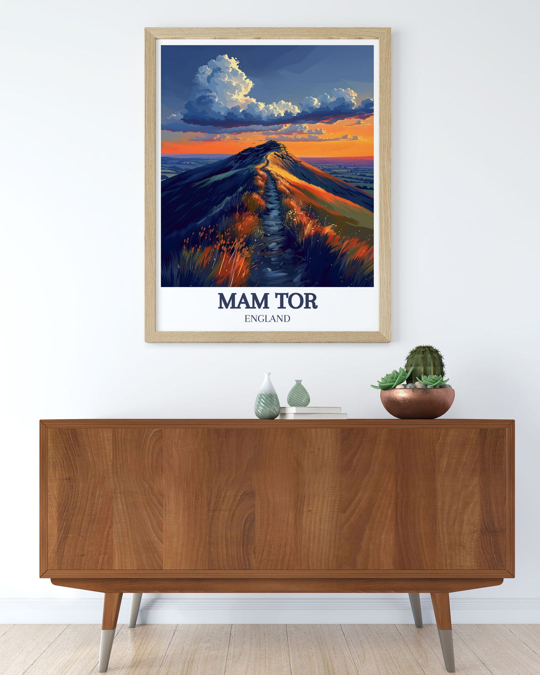 Mam Tor Ridge walk poster including the Great Ridge and Derbyshire landscape perfect for adding elegance to home living spaces or as a memorable hiking trail gift for those who love the outdoors