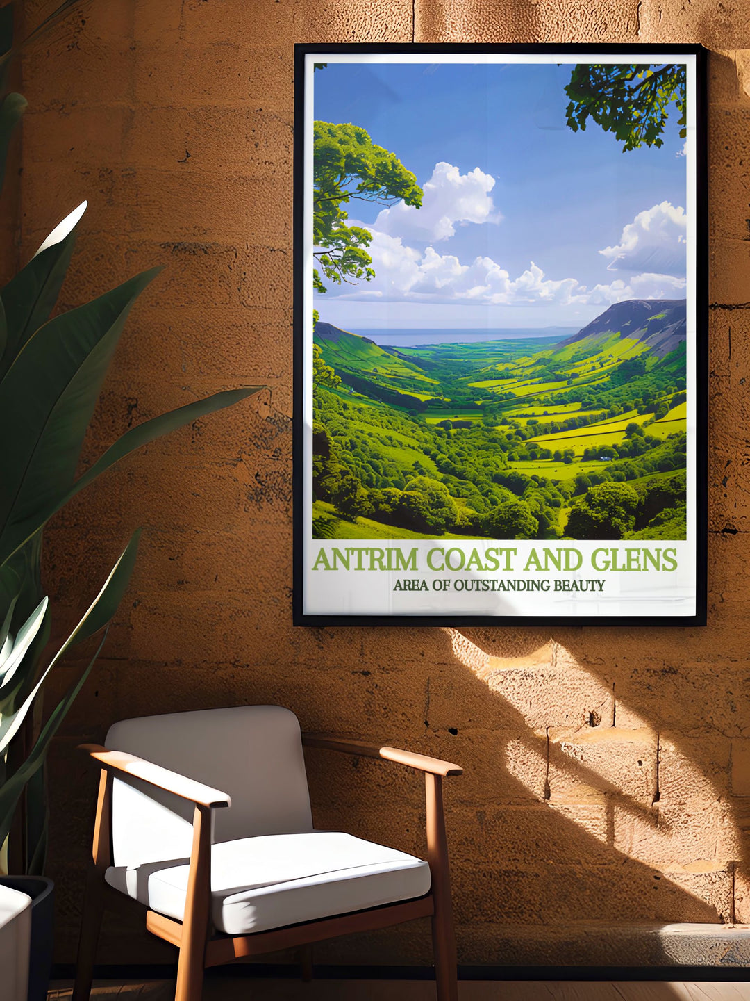 Artistic depiction of Northern Irelands rugged coastline, perfect for adding a wild nature theme to any room.