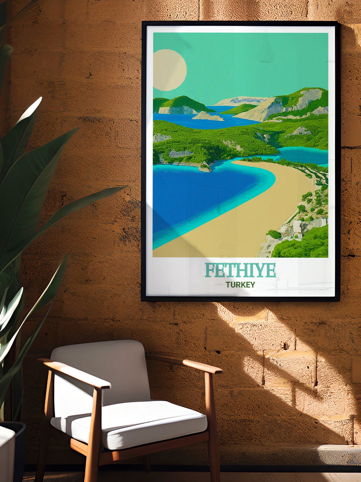 Poster of Ölüdeniz Beach highlighting the picturesque views and serene atmosphere. This beautiful depiction of Turkeys coastal gem brings a touch of tranquility and natural charm to your home, perfect for those who enjoy beach themed decor.