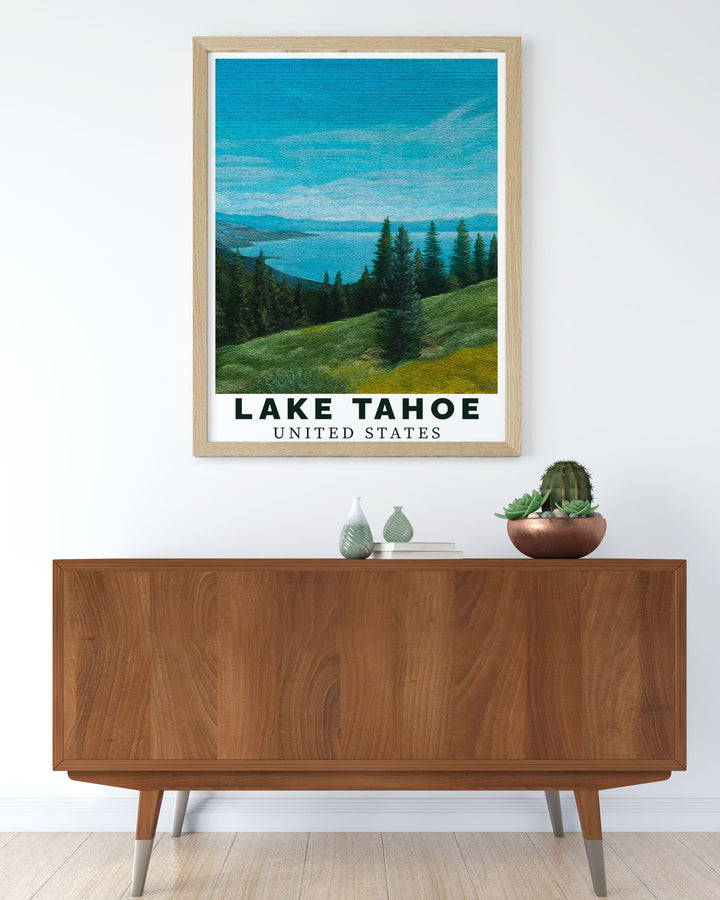 Lake Tahoe Framed Prints with Summer Blue offer a contemporary touch to your home blending seamlessly with any decor style and creating a captivating focal point