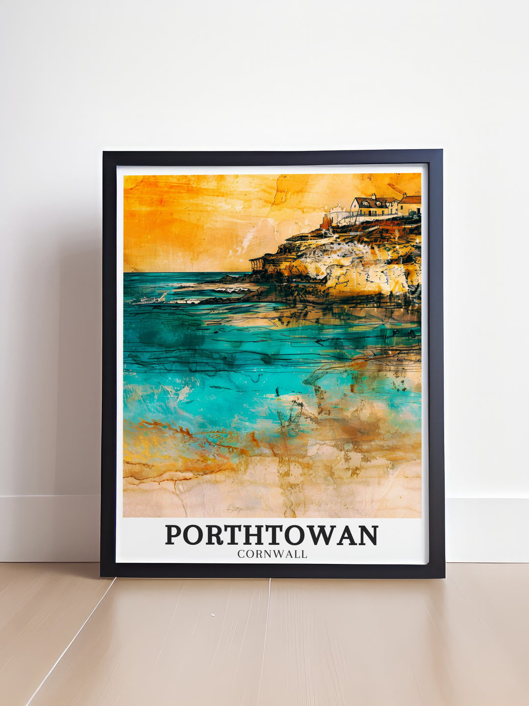 Vivid Porthtowan artwork capturing the energy of Porthtowan Beach and the charming simplicity of Porthtowan Village. The detailed artwork brings to life the coastal attractions of Cornwall, perfect for adding a touch of Englands natural beauty to any room