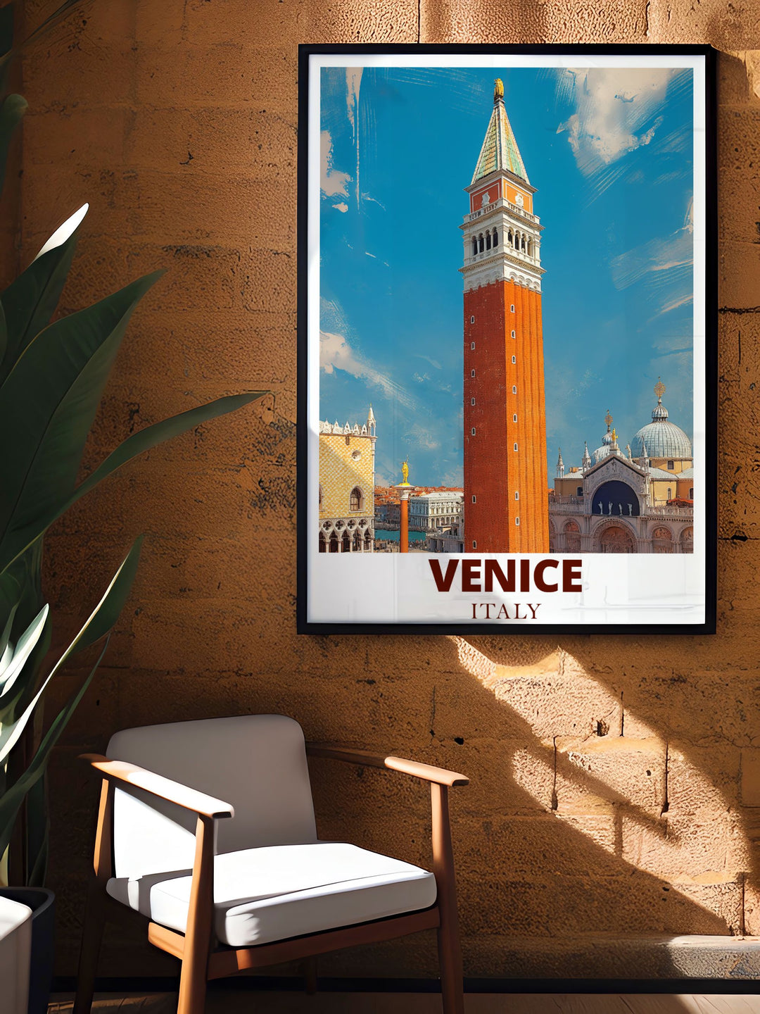 Elegant Campanile modern art print showcasing Venices iconic tower and picturesque surroundings ideal for adding sophistication to your home decor