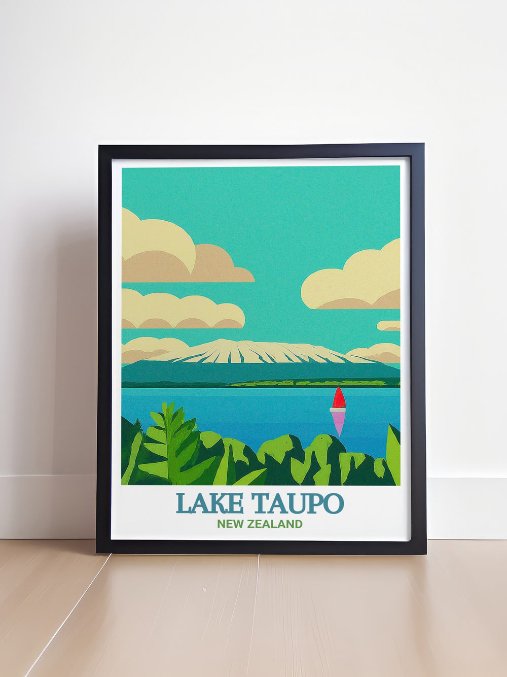 Lake Taupo Vintage Poster reflecting the timeless appeal of Lake Taupo and the surrounding New Zealand scenery in a classic, vintage style design. This poster is perfect for those who love traditional travel art and want to bring a piece of New Zealands unique landscapes into their home decor.