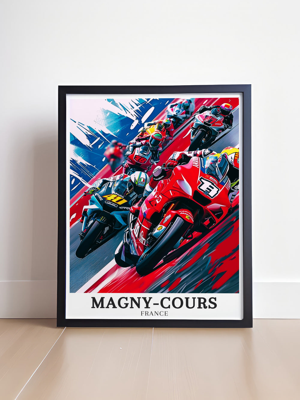 This Magny Cours wall art brings the excitement of the GP De France and the technical challenges of the Circuit de Nevers Magny Cours into focus. Ideal for motorsport enthusiasts, this artwork celebrates Frances rich racing history.