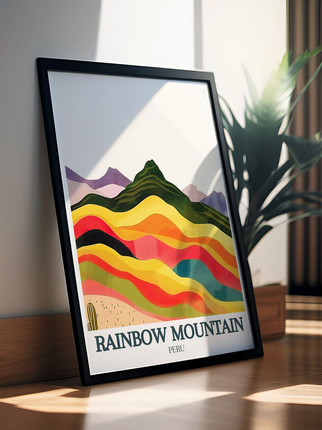 Captivating Rainbow Mountain artwork depicting the breathtaking landscapes of the Cusco region Andes Mountains perfect for modern prints and elegant home decor enthusiasts.