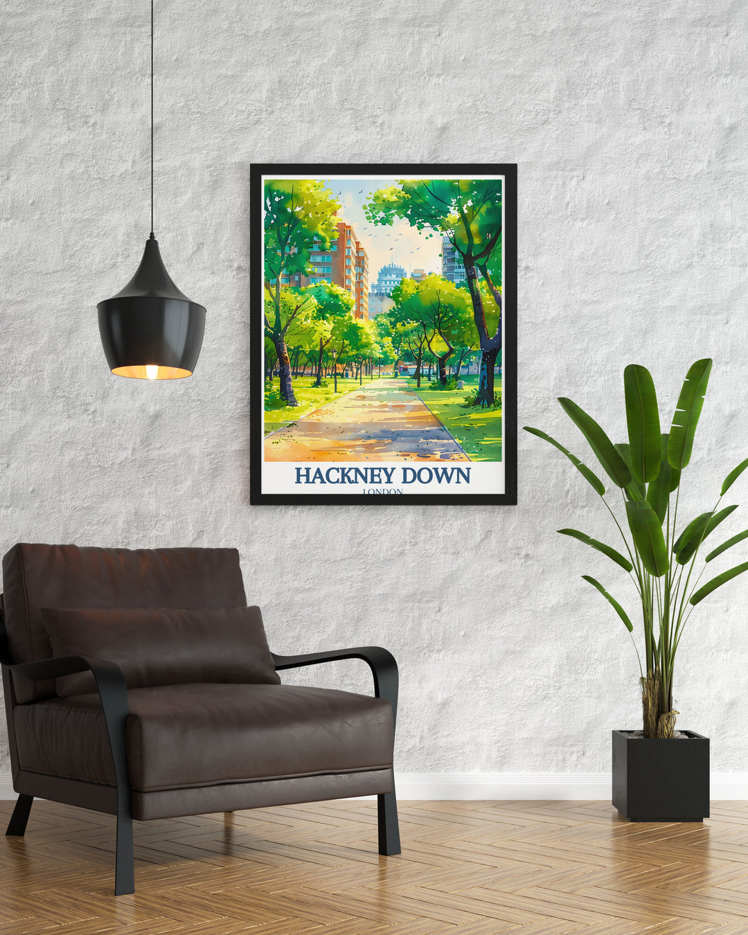 This travel poster of Hackney Downs Park captures the lush green spaces and tranquil atmosphere, perfect for adding a touch of East Londons natural beauty to your home decor.