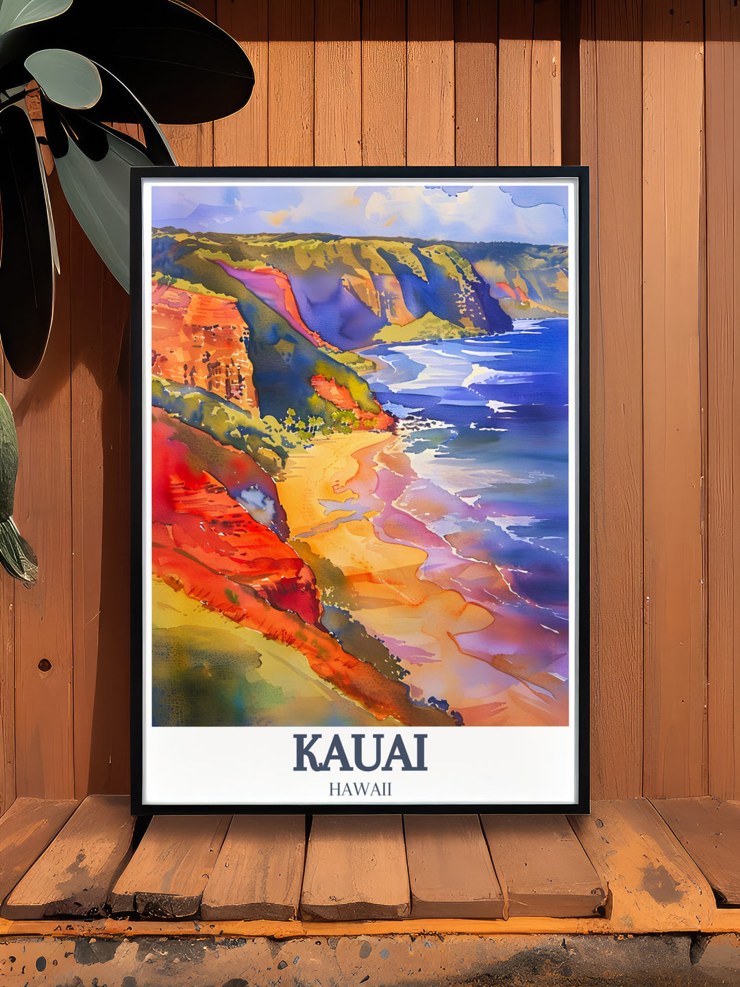 Kauai wall art featuring Waimea Canyon and Poipu Beach creates a serene and peaceful atmosphere in your home. This Hawaii travel poster is an ideal gift for birthdays or special occasions, offering a glimpse of paradise in every room.