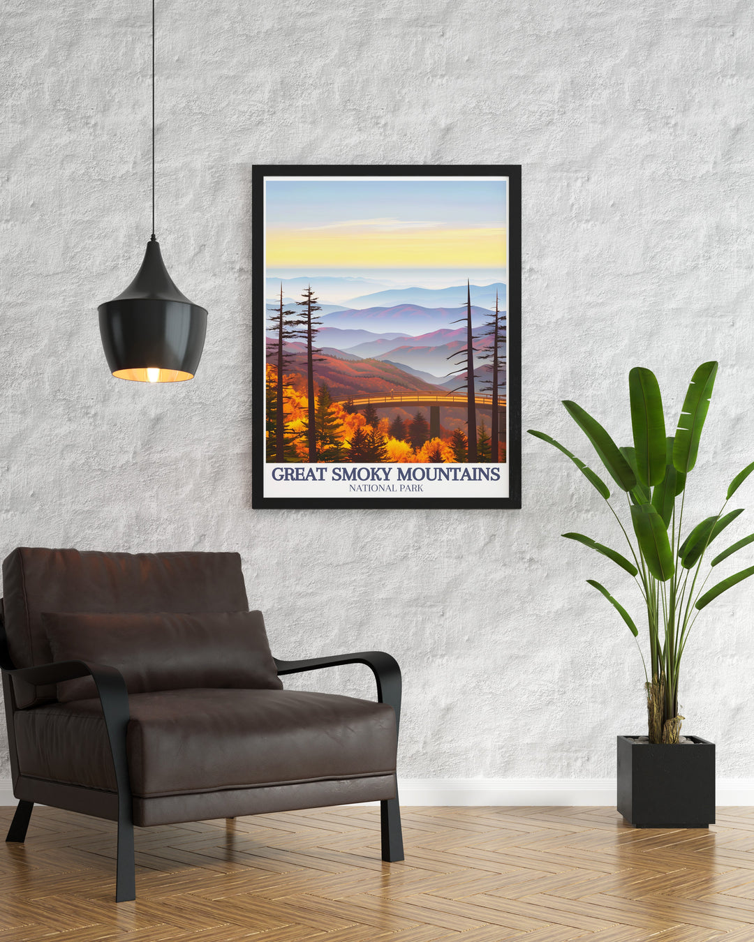 The Smoky Mountains come alive in this canvas art, highlighting the rolling green hills, misty peaks, and majestic Clingmans Dome. An ideal wall décor piece for anyone who loves nature and mountain landscapes.