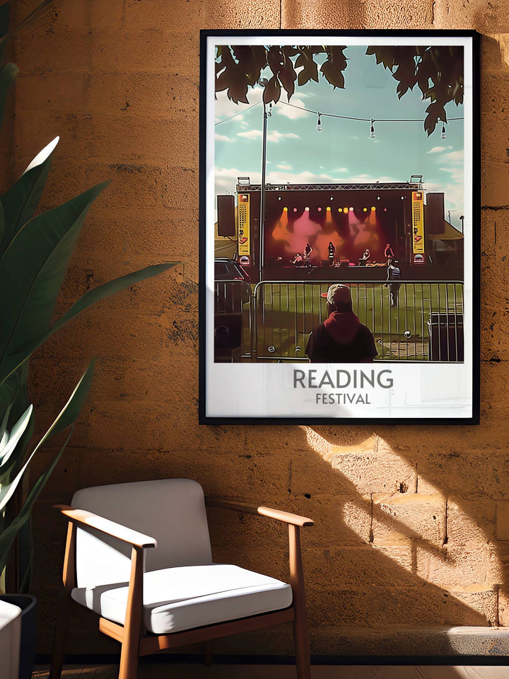 Main Stage Elegant Home Decor featuring intricate details of the UK Music Festival scene with dynamic stage and audience illustrations making it a great gift