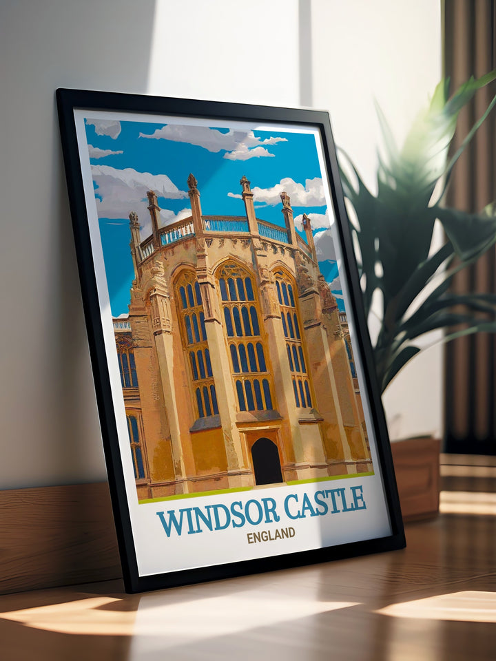 A detailed poster print of Windsor Castle, showcasing its grand architecture and royal significance. Perfect for celebrating British history and the Platinum Jubilee, this print brings a touch of regal elegance to any space, highlighting one of the most famous royal residences in the world.