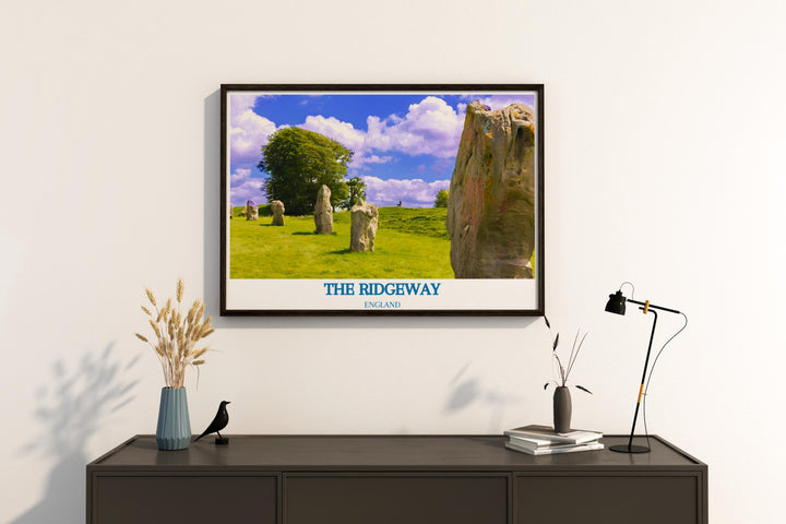 The Ridgeway National Park Poster and Avebury Stone Circle Artwork are ideal for those who appreciate the beauty of the English countryside perfect for creating a serene ambiance in your home these prints also make unique and meaningful gifts for nature lovers