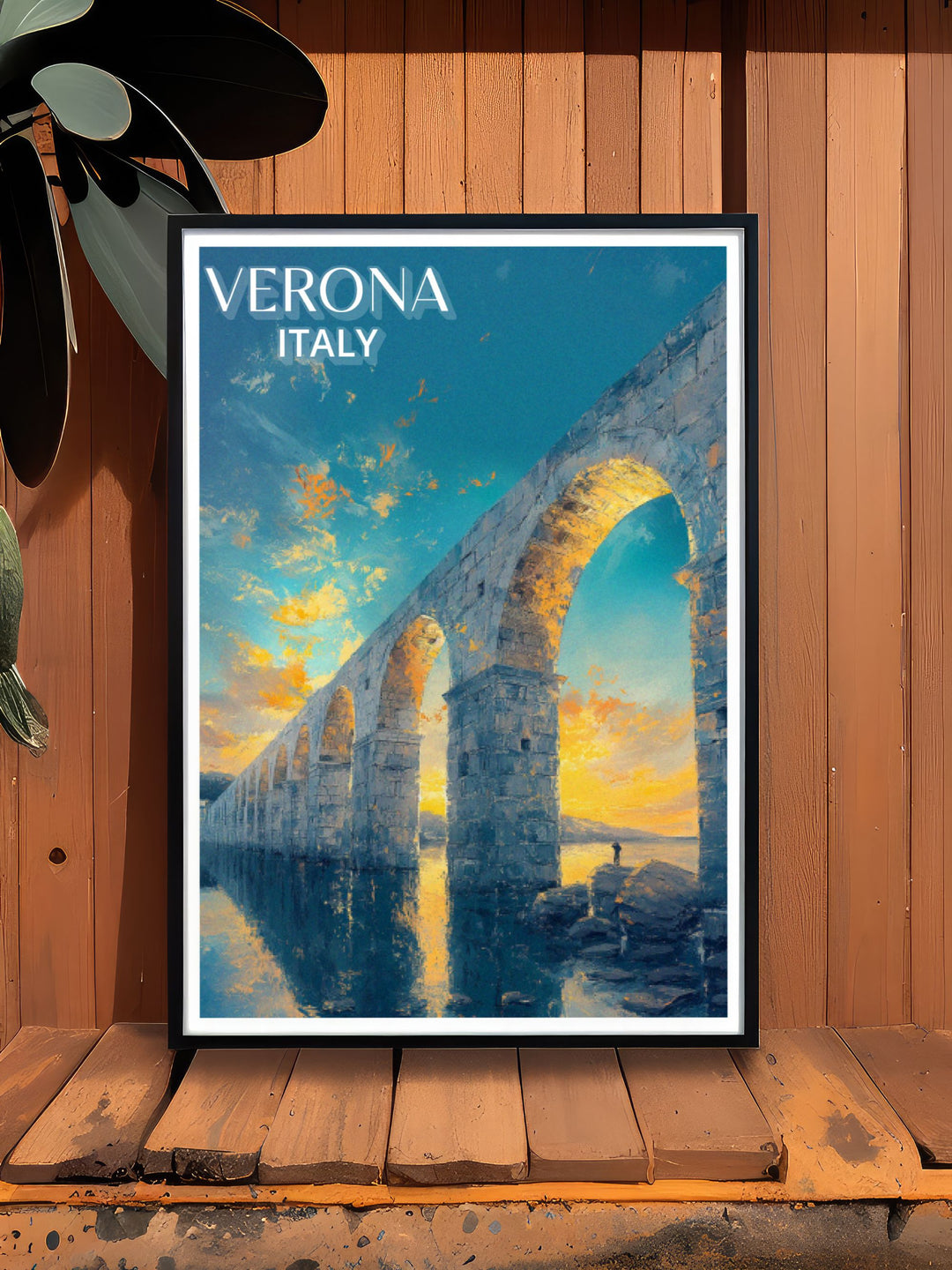 Elegant framed art of Ponte Pietra, showcasing the historic bridges enduring beauty and the scenic landscape of Verona, ideal for creating a focal point in any room.