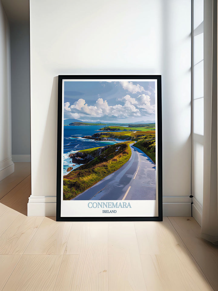 Experience the breathtaking journey along the Sky Road in Connemara, Ireland, a scenic route offering panoramic views of the Atlantic Ocean, rugged coastline, and verdant countryside, making it a must visit destination for nature lovers and photographers.