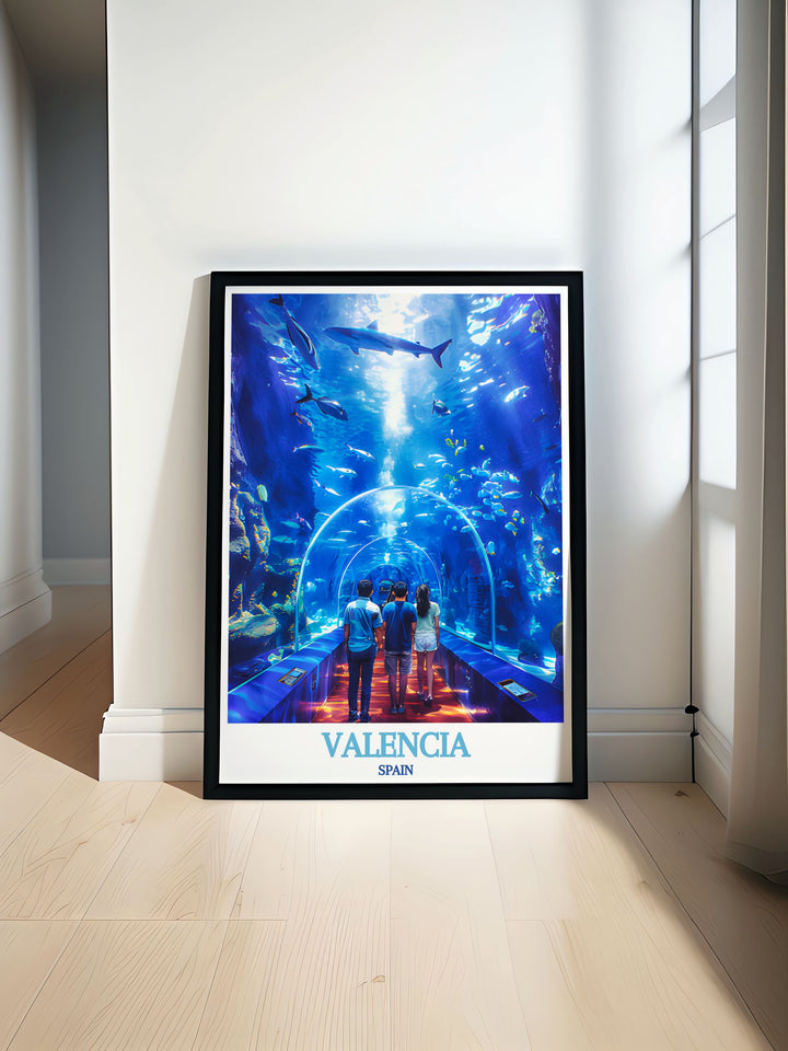 Experience the beauty of Valencia with our travel print featuring LOceanografic vibrant hues and modern design ideal for enhancing your living room decor and adding a touch of sophistication to your home