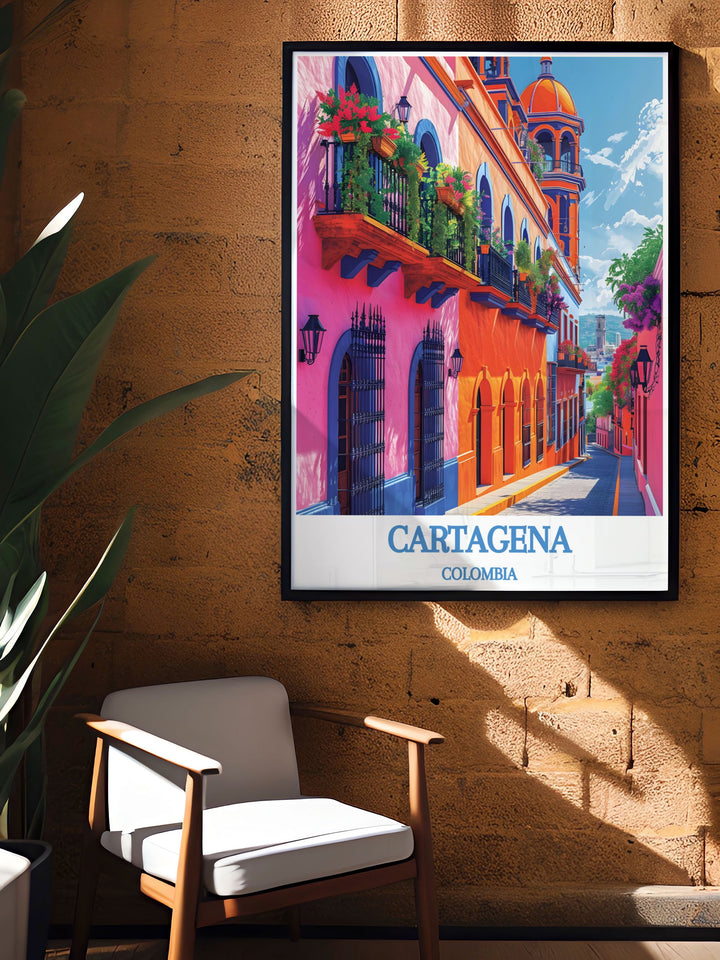 Showcasing the dynamic Barrio Getsemaní, this travel poster highlights its vibrant murals and energetic atmosphere. Ideal for adding a touch of Colombias cultural vibrancy to your home decor and celebrating the neighborhoods unique character.
