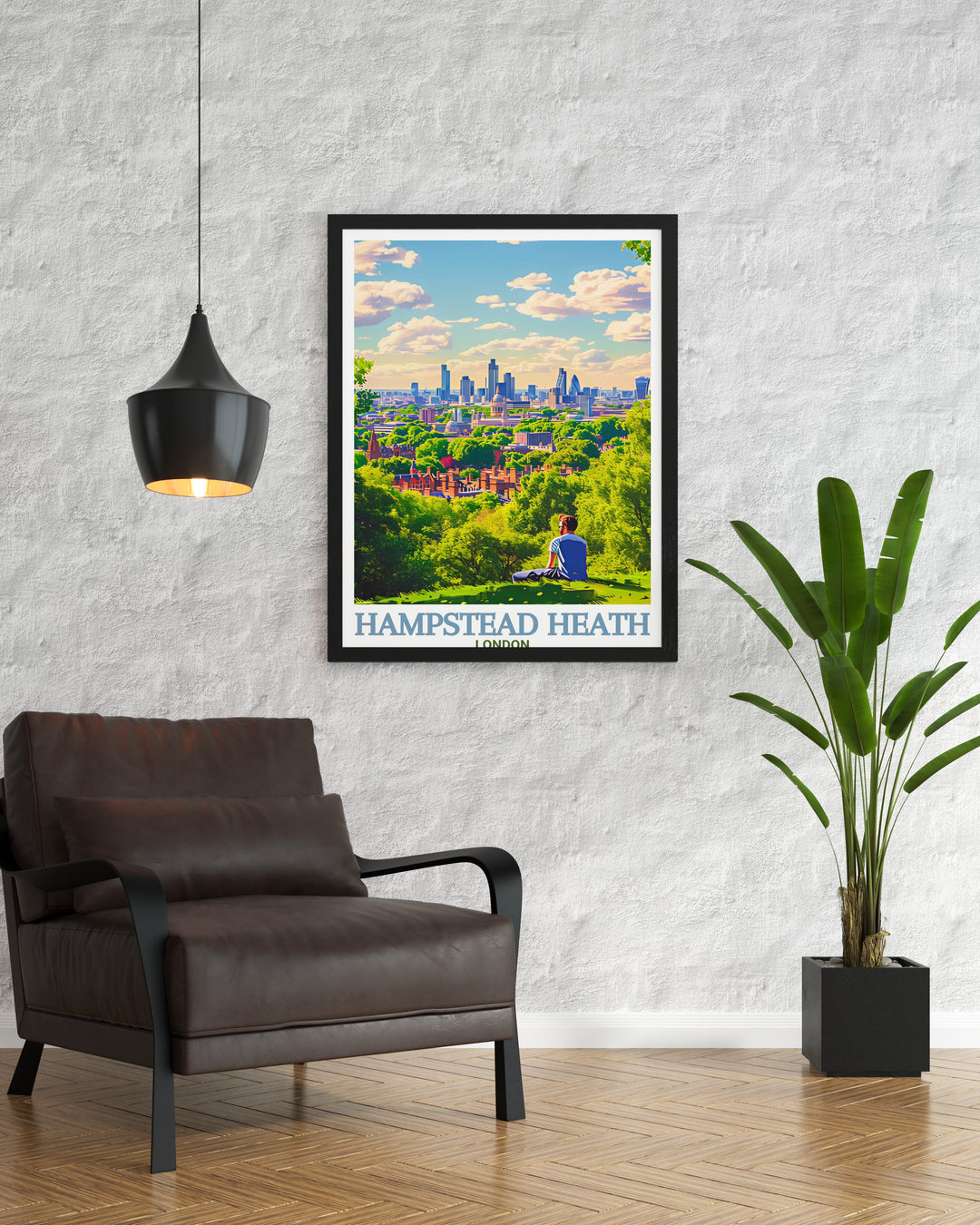 Capture the essence of Northwest London with this Hampstead Heath travel print, highlighting the famous Parliament Hill view. Perfect for wall décor, this poster celebrates Londons natural beauty and outdoor spaces.