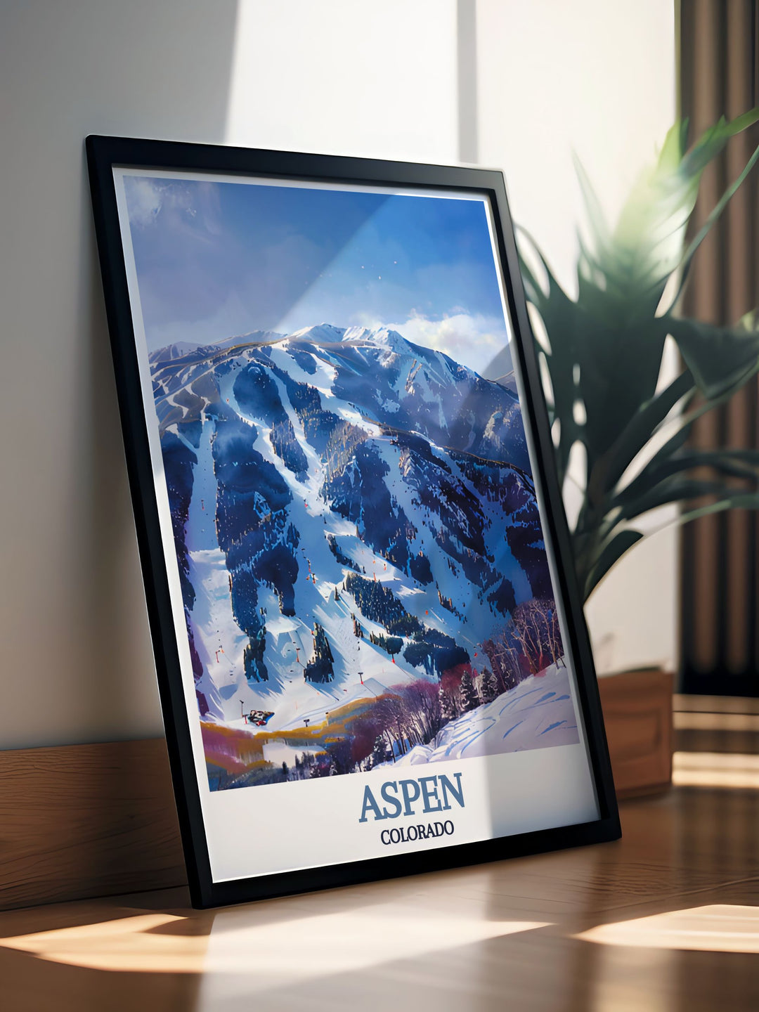 Aspen Highlands, with its challenging ski slopes and breathtaking vistas, is beautifully captured in this art print. Perfect for adding a touch of Colorados mountain beauty to your decor.
