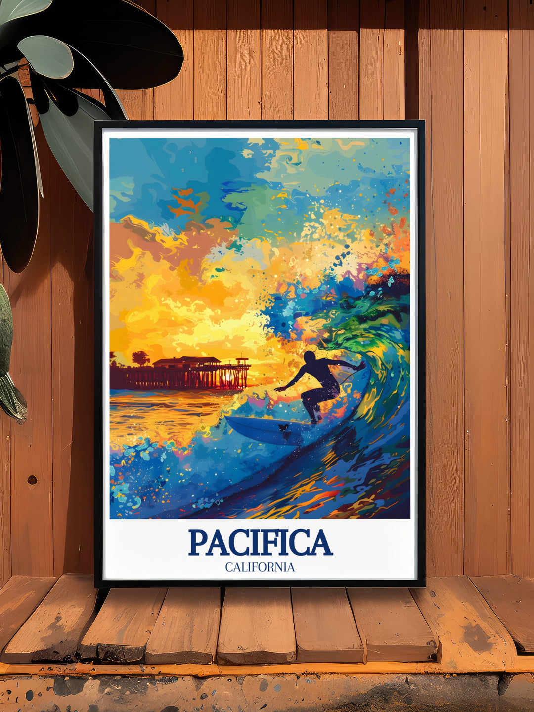 Pacifica Pier and Pacific Ocean travel posters showcasing the serene landscapes of California perfect for wall decor