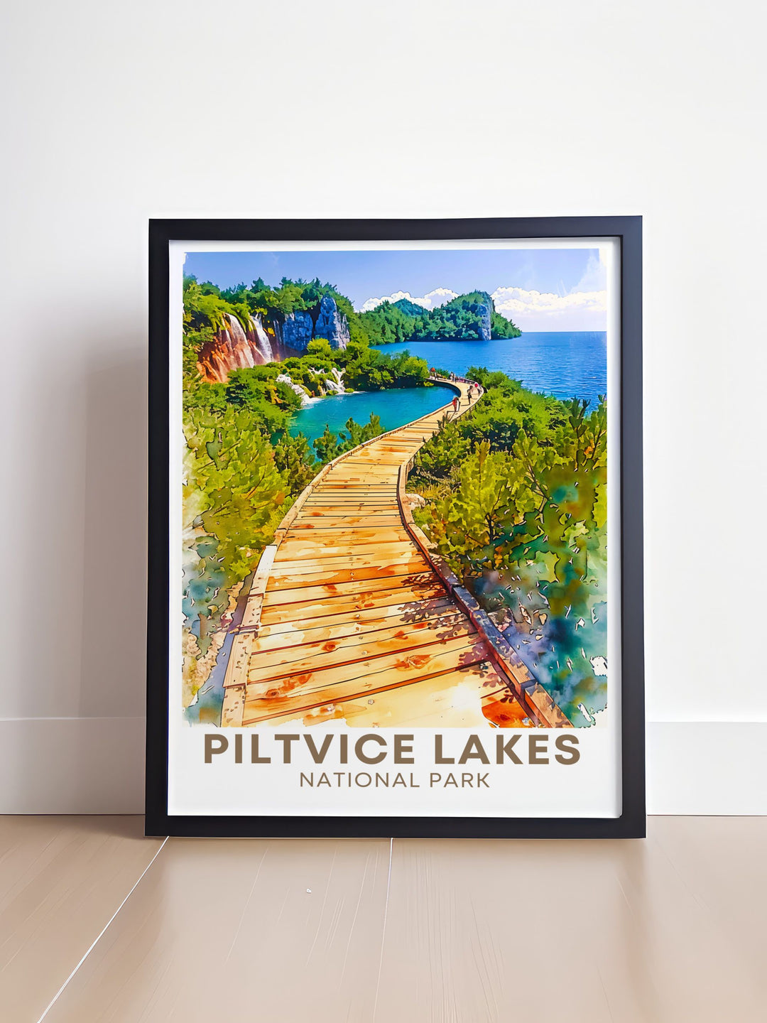 Plitvice Lakes art showcasing the serene boardwalks and vibrant nature of Croatias Plitvice Lakes a perfect piece for those who love nature and want to bring the peaceful ambiance of this national park into their home decor