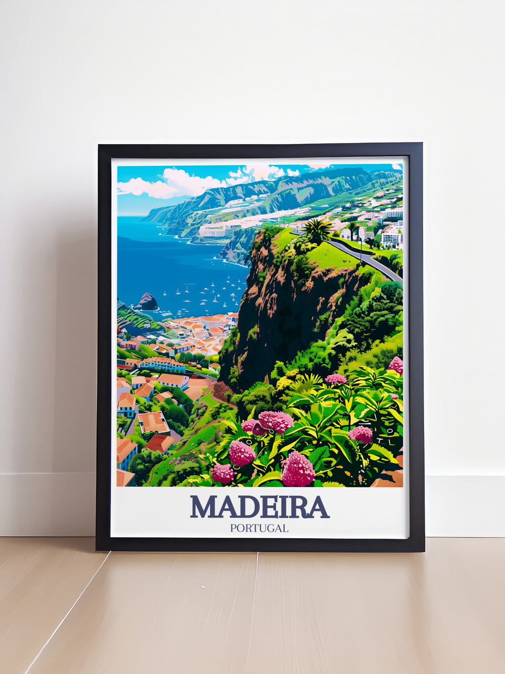 This Madeira poster print features the stunning natural beauty of the islands famous Levada Walks and the luxurious Quinta do Lorde Marina. The artwork captures the lush greenery of the levadas and the modern elegance of the marina, making it a perfect addition to any home.