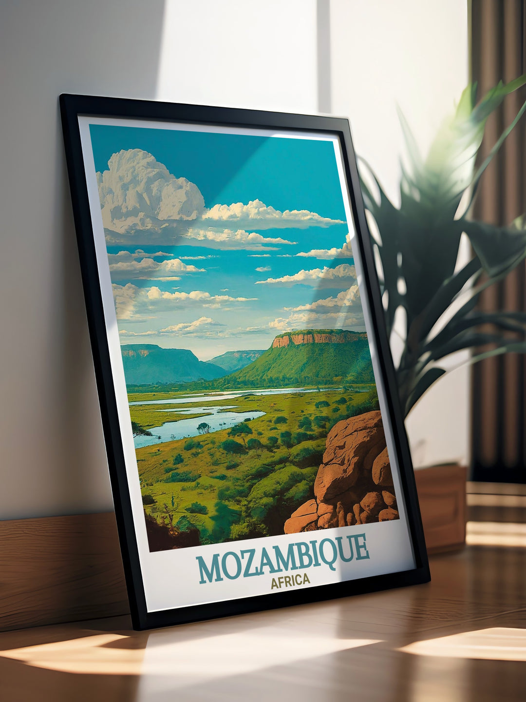 Mozambique Art Print of Gorongosa National Park, perfect for bringing a piece of Africas wilderness into your home. This print captures the vibrant colors of Mozambiques wildlife and landscapes, offering a stunning portrayal of the parks ecosystems.