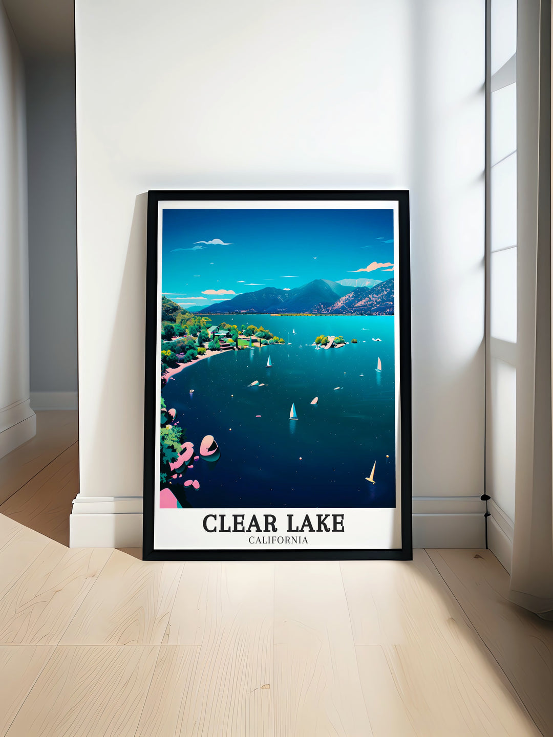 This Clear Lake art print showcases the natural beauty of Californias largest freshwater lake, paired with the rugged landscapes of the surrounding volcanic field. Perfect for those who love outdoor adventures and nature.