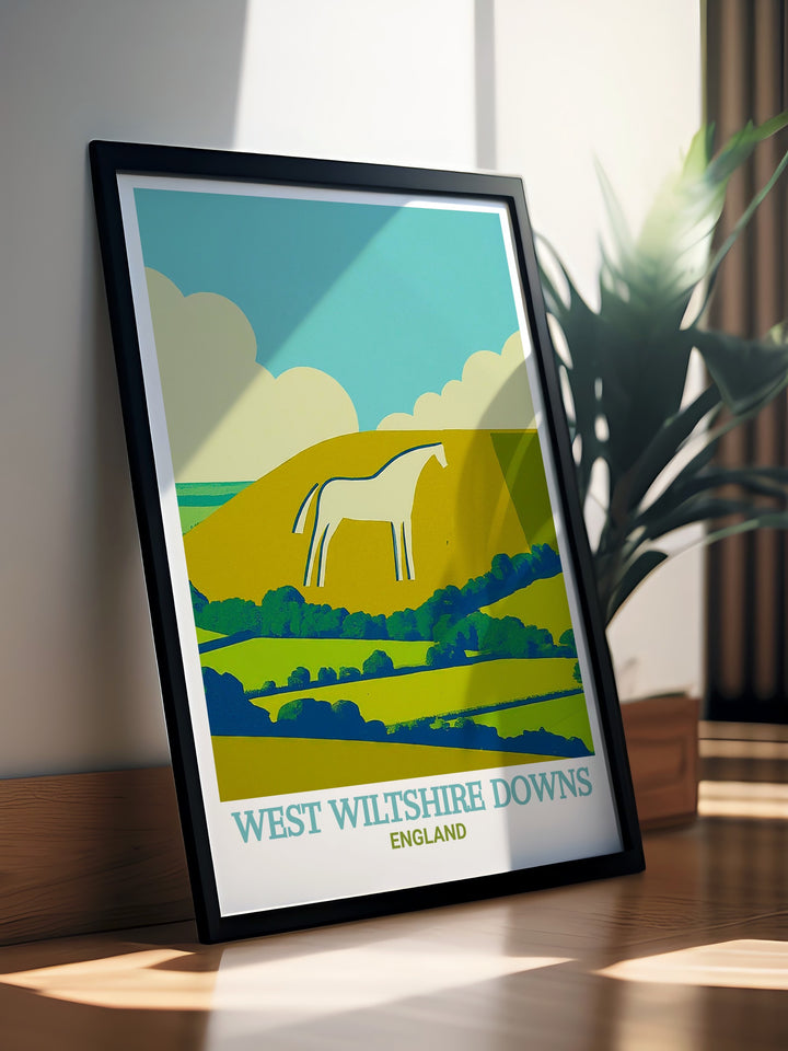 Cranborne Chase travel poster capturing the scenic beauty of the woodlands and rolling hills that define this AONB. This print brings a touch of Englands natural charm into your living space, perfect for nature enthusiasts.