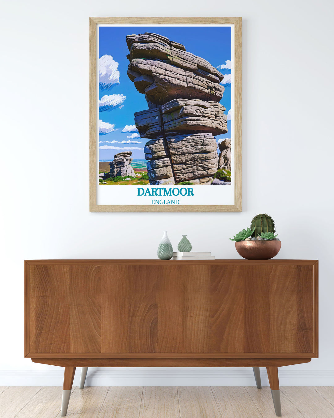 Framed art showcasing the striking formations of the tors and the wild beauty of Dartmoor, ideal for enhancing any room with the charm of the English countryside.