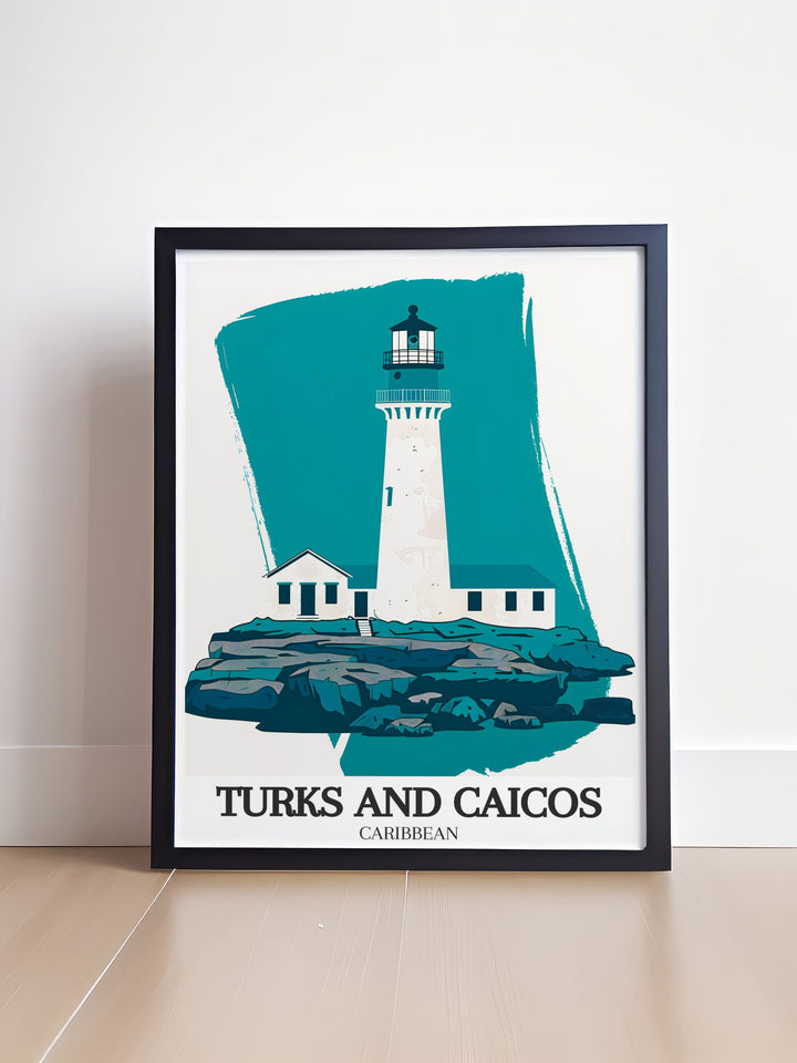 Featuring the Grand Turk Lighthouse and Cockburn Town, this framed art piece captures the tranquil essence of Turks and Caicos. Perfect for beach lovers, this artwork brings the serene coastal vibes into any living space.