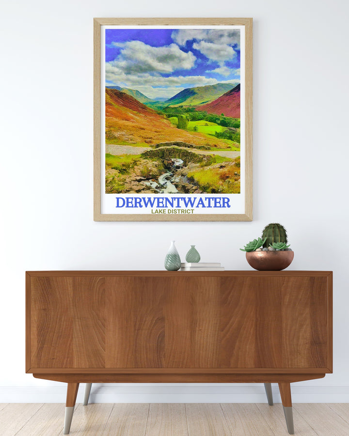 Bring the tranquility of Derwentwater into your home with this vibrant Lake District Wall Art, featuring the iconic Ashness Bridge. This print showcases the natural beauty of the Lake District, making it a perfect addition to your home or office.