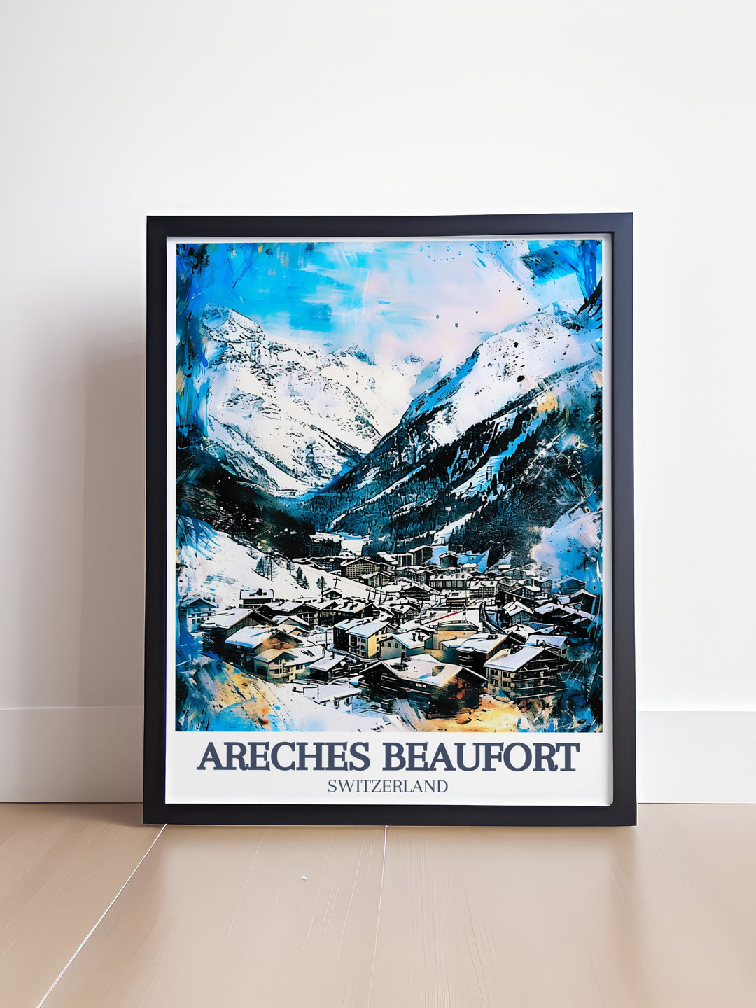 Experience the charm of Beaufort Village Grand Mont with this French Alps Ski Resort Poster A stunning depiction of the Beaufortain region and Les Saisies this vintage skiing print is a must have for retro ski poster enthusiasts and home decor lovers alike