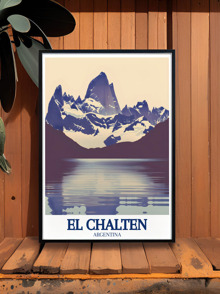 Bring the natural beauty of El Chaltén and its iconic Mount Fitz Roy into your space with this Travel Poster. Its perfect for those who love to explore the great outdoors and appreciate Argentinas landscapes.