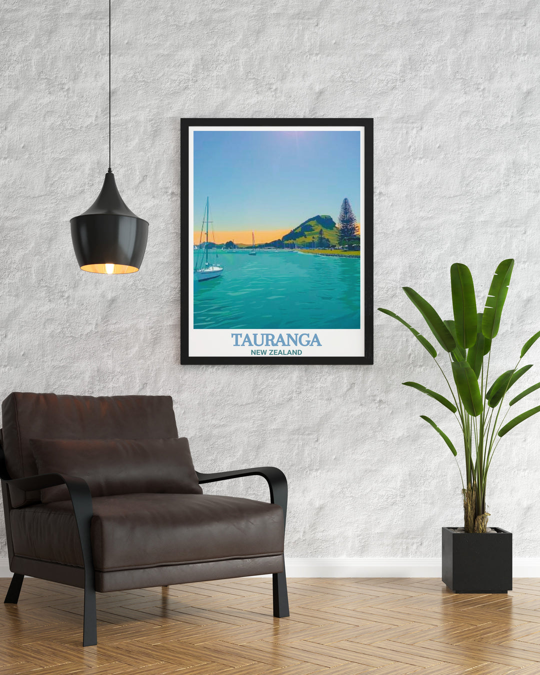 Beautiful New Zealand travel poster of Pilot Bay ideal for adding vibrant colors and intricate details to your home decor showcasing Taurangas peaceful waters