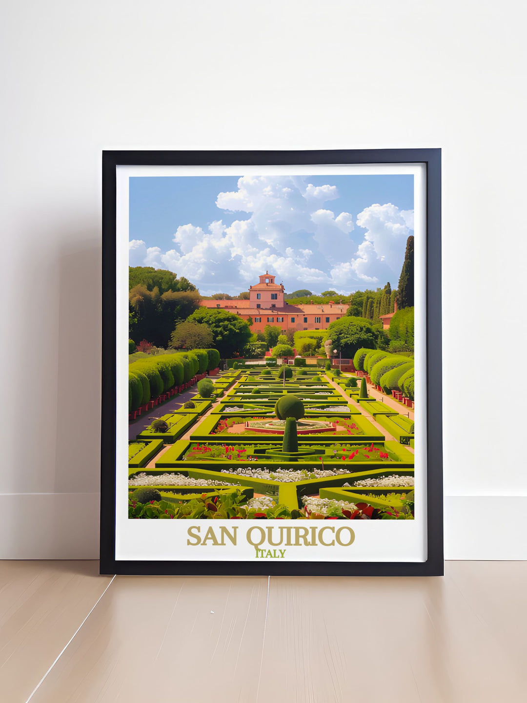 The San Quirico Archway art print offers vibrant and colorful details that enrich any decor. Pair it with Horti Leonini artwork for an elegant and modern living room transformation. This travel print is perfect as a gift for friends or family on any occasion.