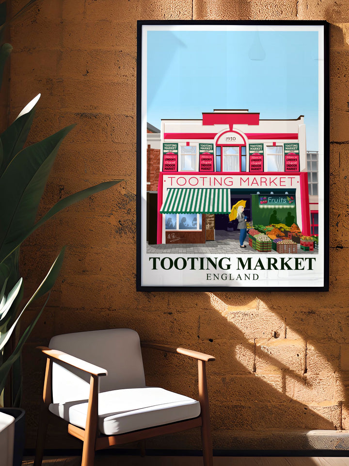 Tooting Market Print ideal for framing and adding to your bucket list prints collection celebrating the unique charm and cultural diversity of South London