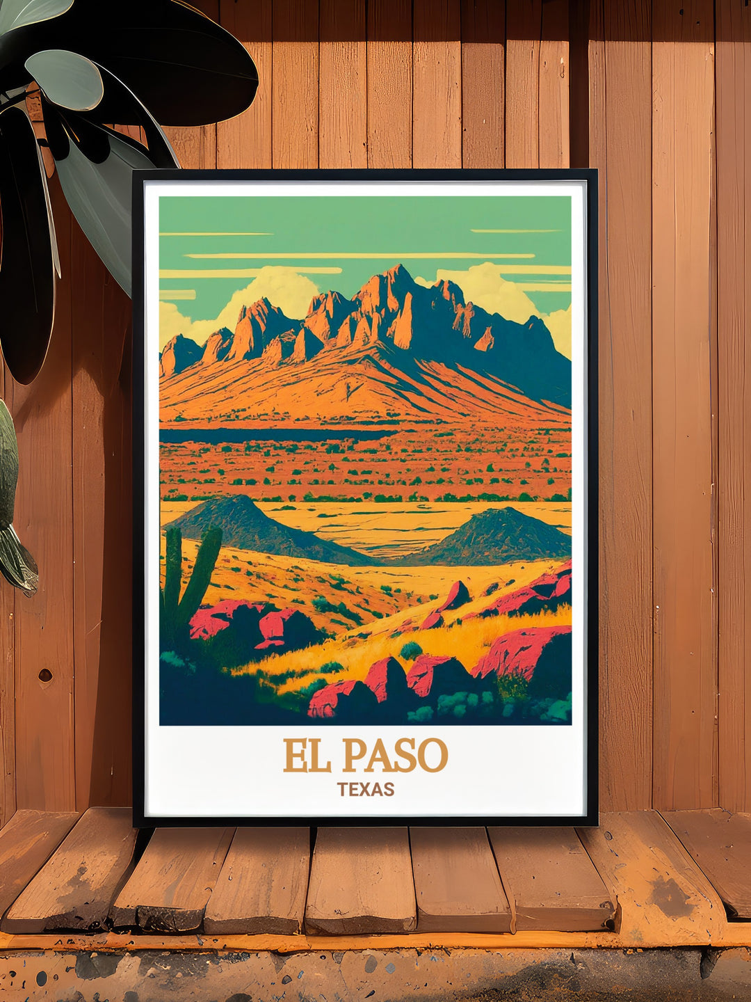 Showcase your love for Texas with this stunning El Paso skyline print. The Franklin Mountains provide a dramatic backdrop to the cityscape, and this travel poster captures that view with precision and beauty. The artwork is printed on high quality paper, ensuring the colors remain vivid for years to come.