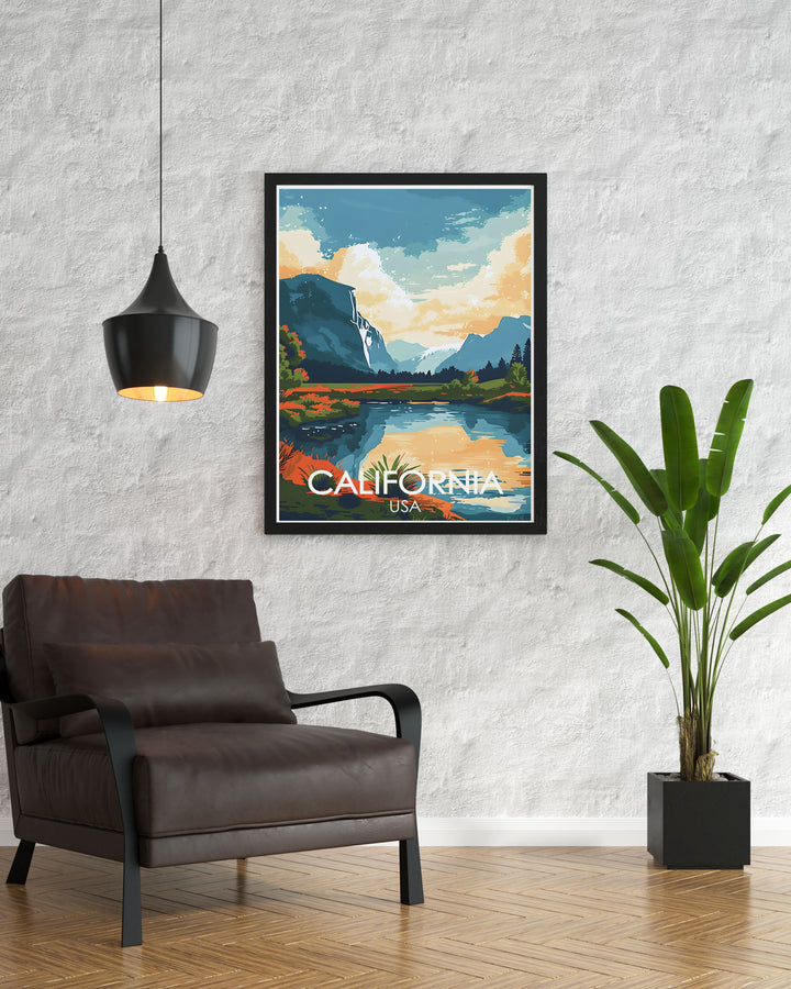 Showcasing the majestic Mt Shasta, this travel poster highlights the towering volcano and its surrounding ski park, offering a perfect blend of adventure and natural beauty. Ideal for winter sports enthusiasts and those who love the thrill of outdoor activities.