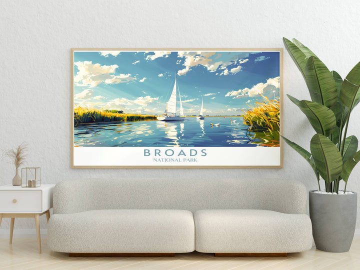 Explore the beauty of Hickling Broad with this stunning National Park Poster. Perfect for home decor, this print captures the serene landscapes and charming details of one of the most picturesque areas of the Norfolk Broads.