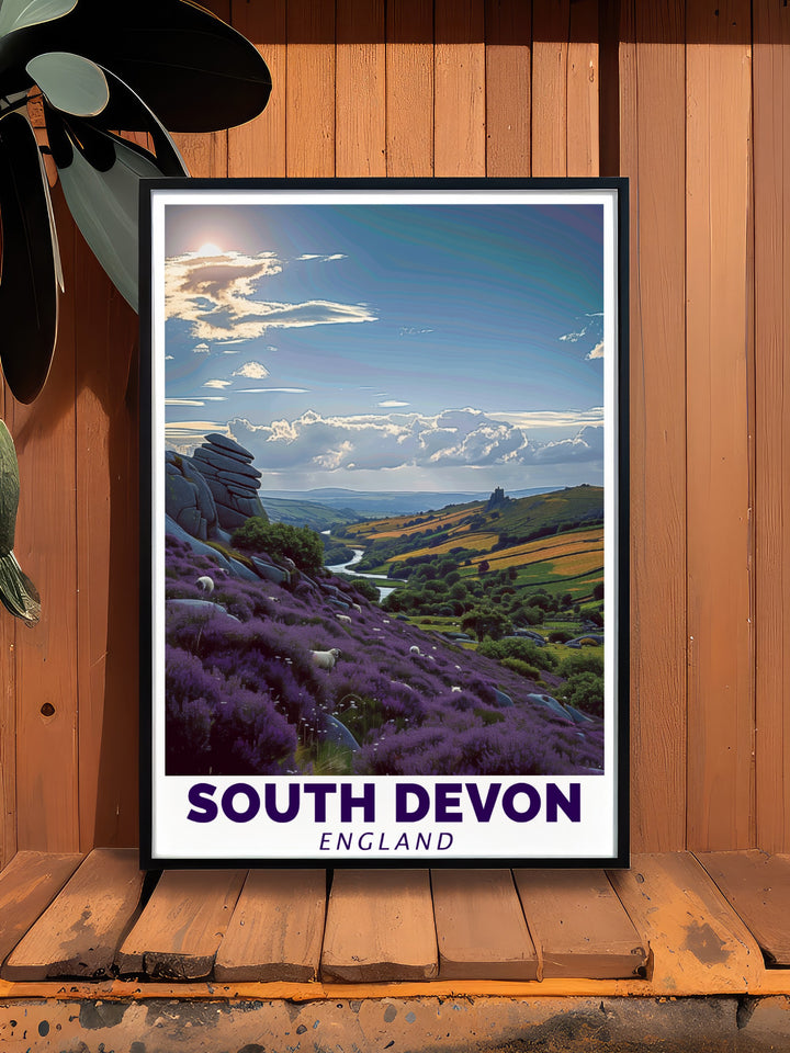 Stunning Living Room Decor featuring South Devon Art and Dartmoor National Park Wall Art. These modern prints make a wonderful addition to your home or office, offering a visual escape to the tranquil landscapes of the UK.