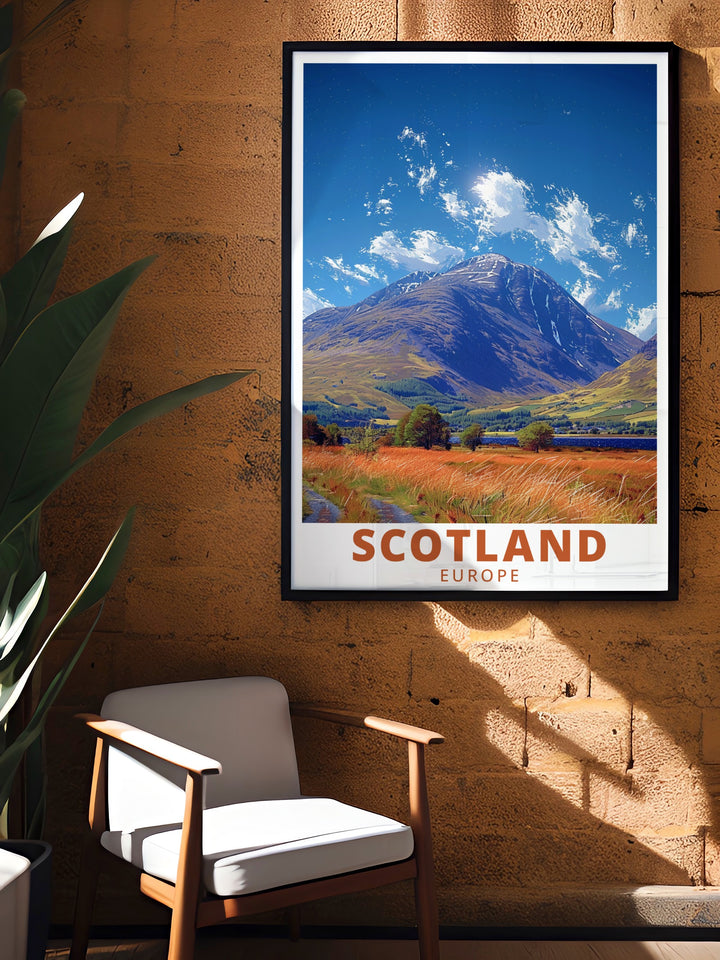 A modern canvas art piece featuring Loch Lomond, Scotlands largest lake, with stunning views of the surrounding Highlands. Perfect for adding a contemporary touch to any home or office.