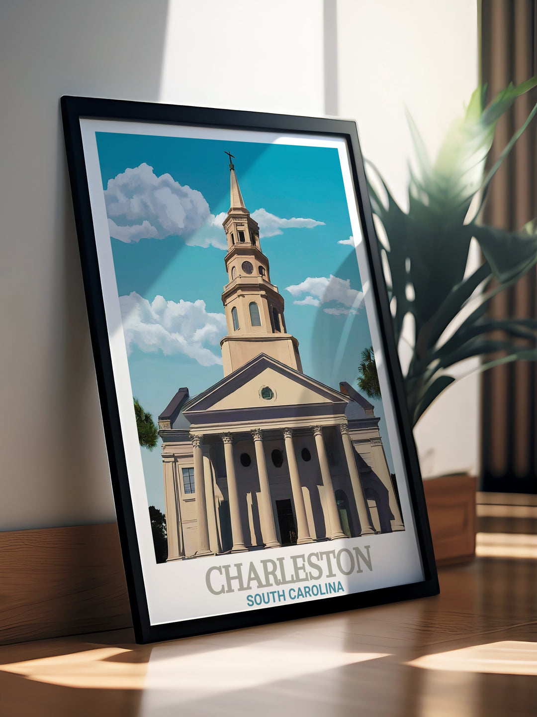 St. Michaels Church Charleston painting in a travel poster print celebrating the citys iconic landmark and vibrant atmosphere ideal for adding a touch of Southern charm to any room or as a thoughtful gift