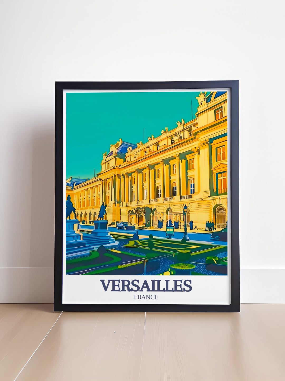 Versailles Wall Art featuring the vibrant architecture of the Palace of Versailles. A striking travel poster that brings both historical significance and visual appeal to your home, perfect for guest rooms, living spaces, or Airbnb properties.