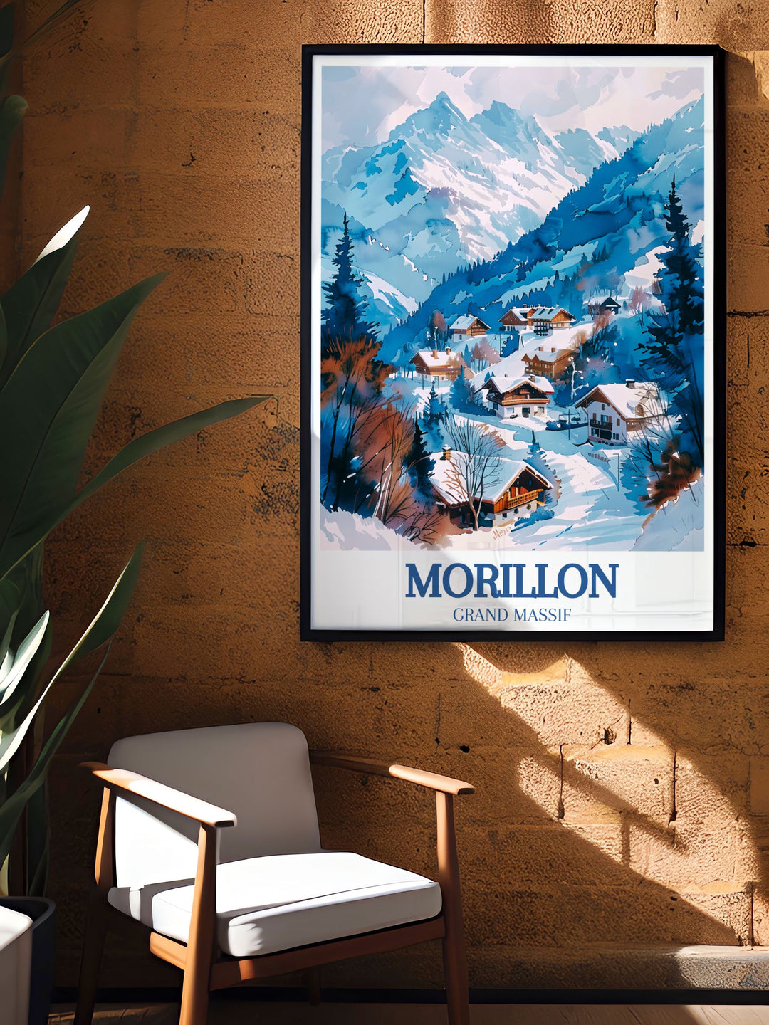 Retro ski poster of the French Alps Grand Massif Morillon Village showcasing the breathtaking scenery of Morillon Ski Resort an ideal addition to any bucket list prints collection